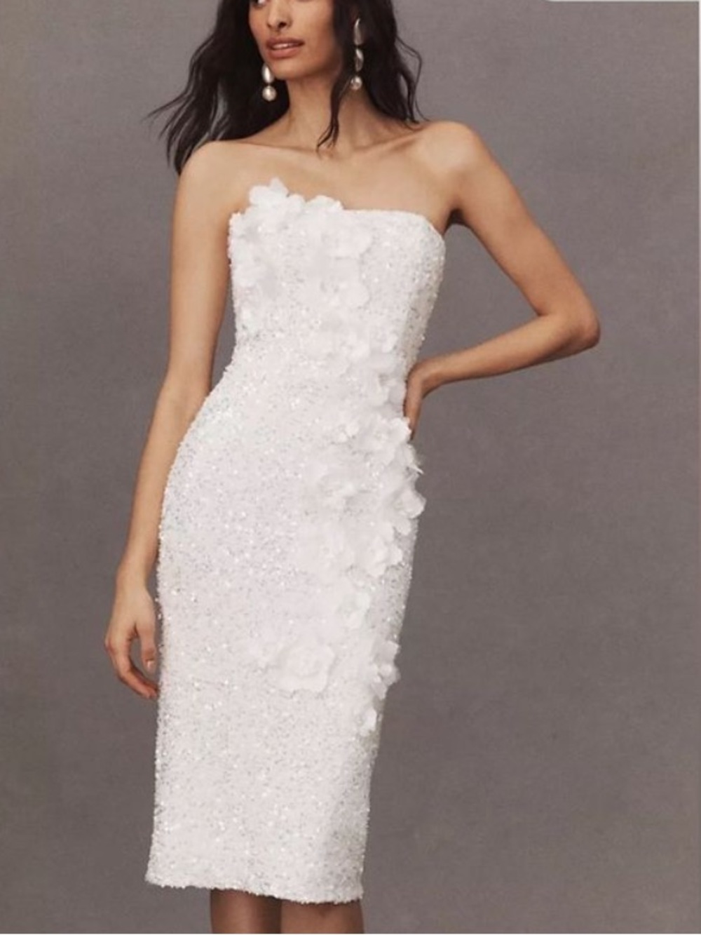 HELSI Liliana Strapless Floral Appliqué White Midi Dress S